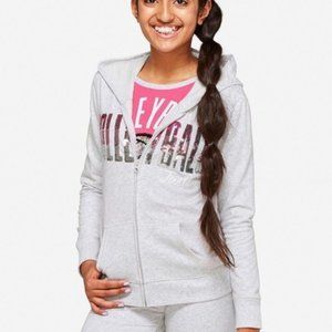 Girls Volleyball Hoodie Sweatshirt Shirt Jacket Sequins Size 8 10 Gray Sparkle